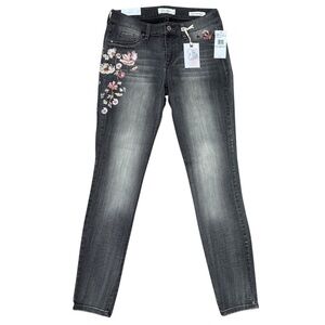 NWT Jessica Simpson Black/Grey Wash Skinny Jeans with Floral Embroidery Size 27